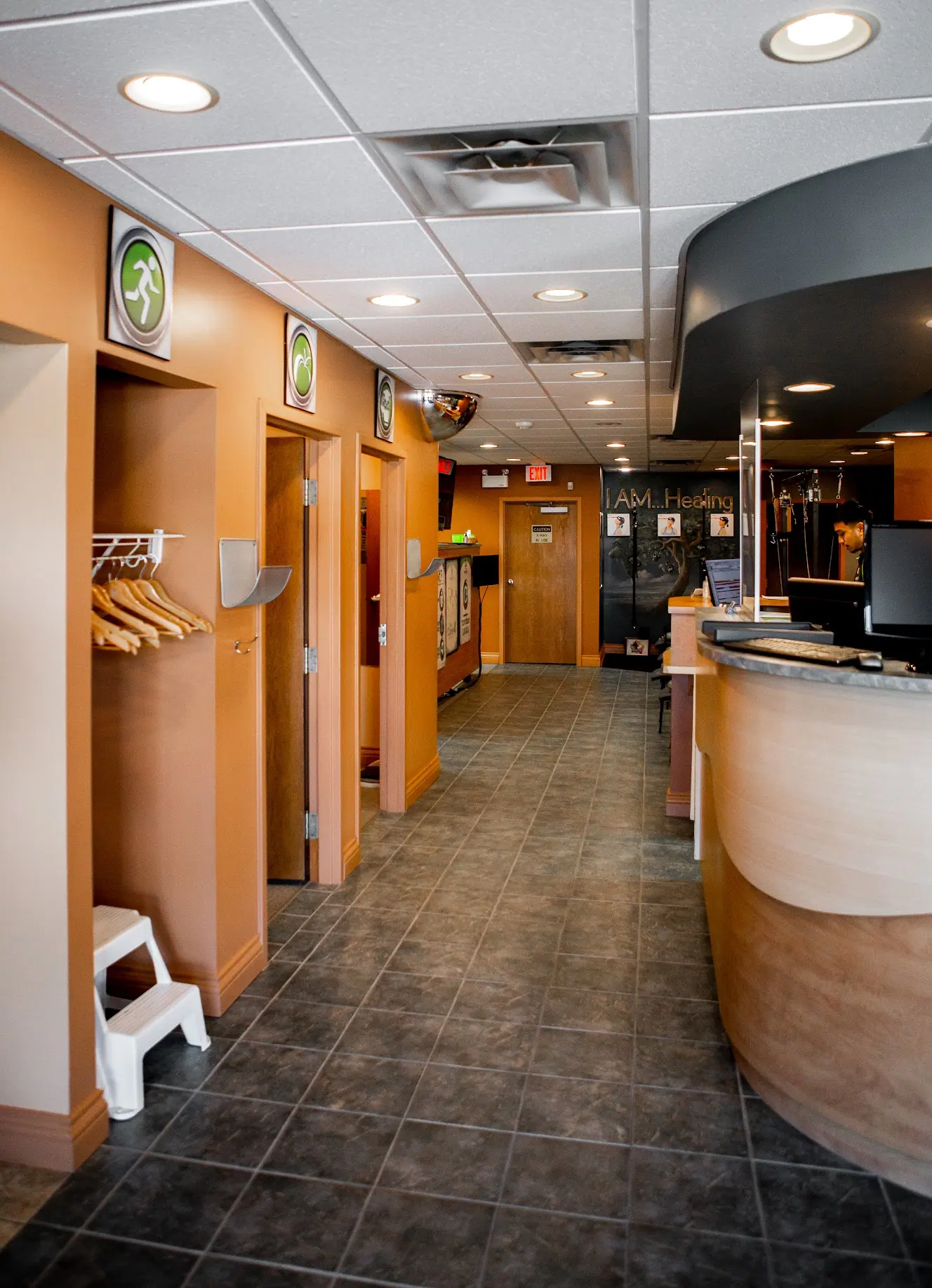 Clinic hallway leading to the reception desk
